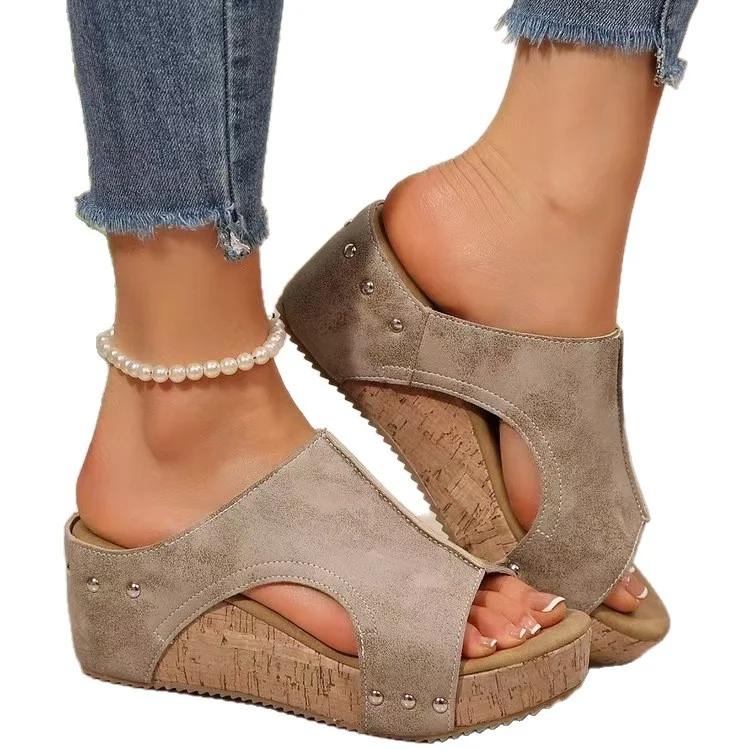 Breakj Breakj Summer New Women's Thick Bottom Slope And Slippers Large Size Leisure Fish Mouth Thick Bottom Slope And Slippers