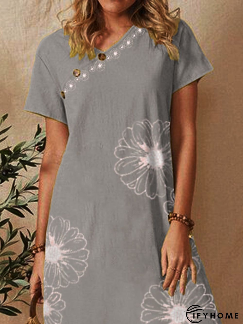 Shift Floral Floral-Print Short Sleeve Weaving Dress | IFYHOME