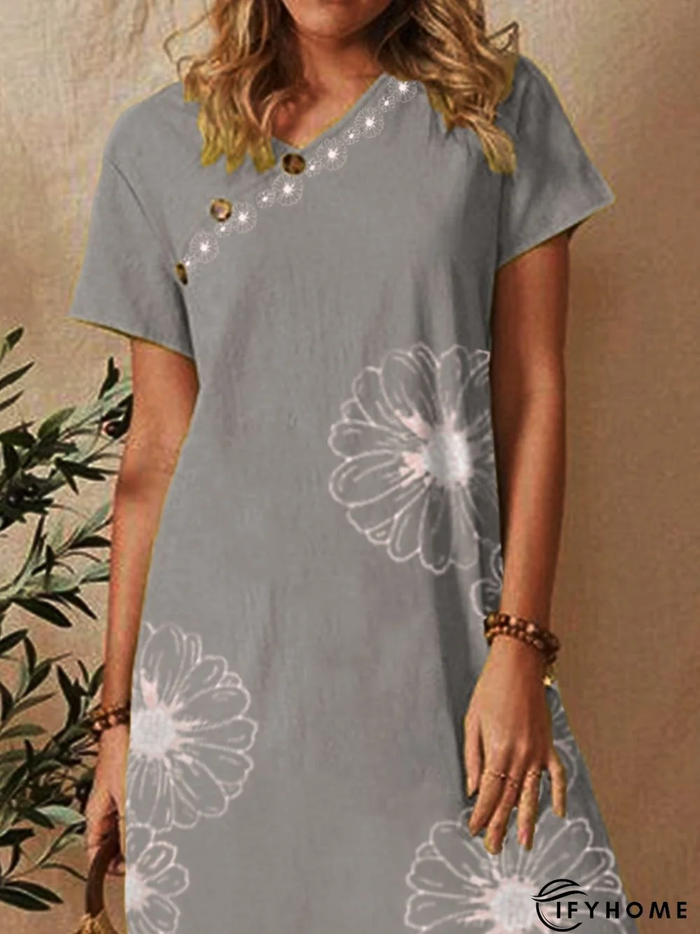 Shift Floral Floral-Print Short Sleeve Weaving Dress | IFYHOME