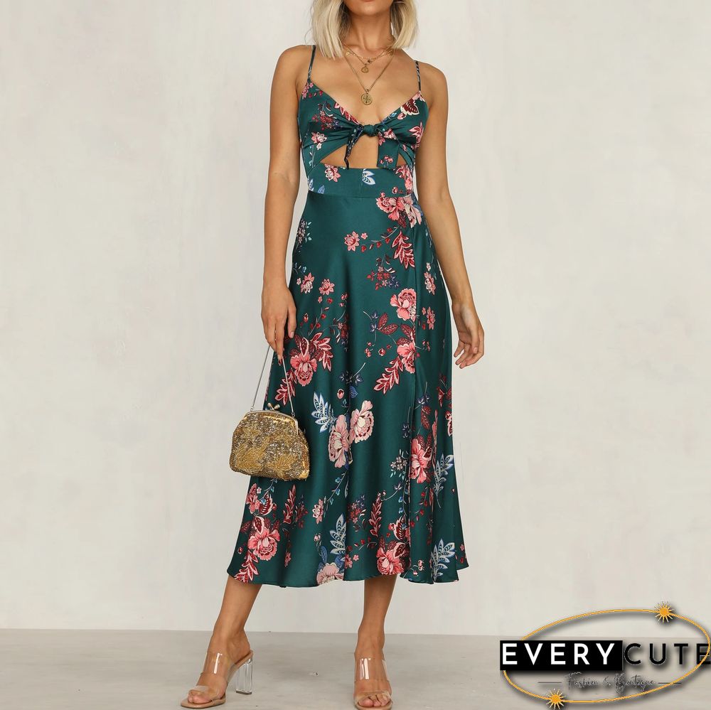 Stylish Temperament Printed Knotted Camisole Dress