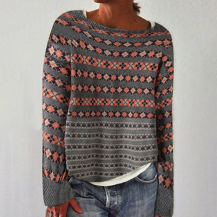 Baggy Round Neck Print Sweater