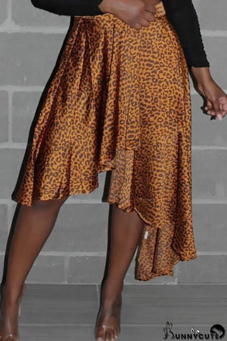 Gold Fashion Casual Print Asymmetrical Regular High Waist Skirt