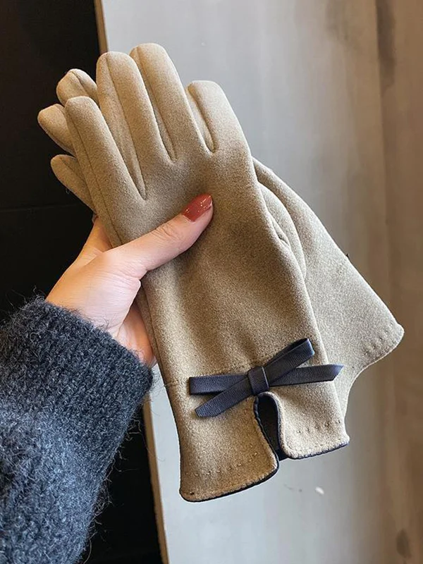 Bow-Embellished Split-Joint Gloves