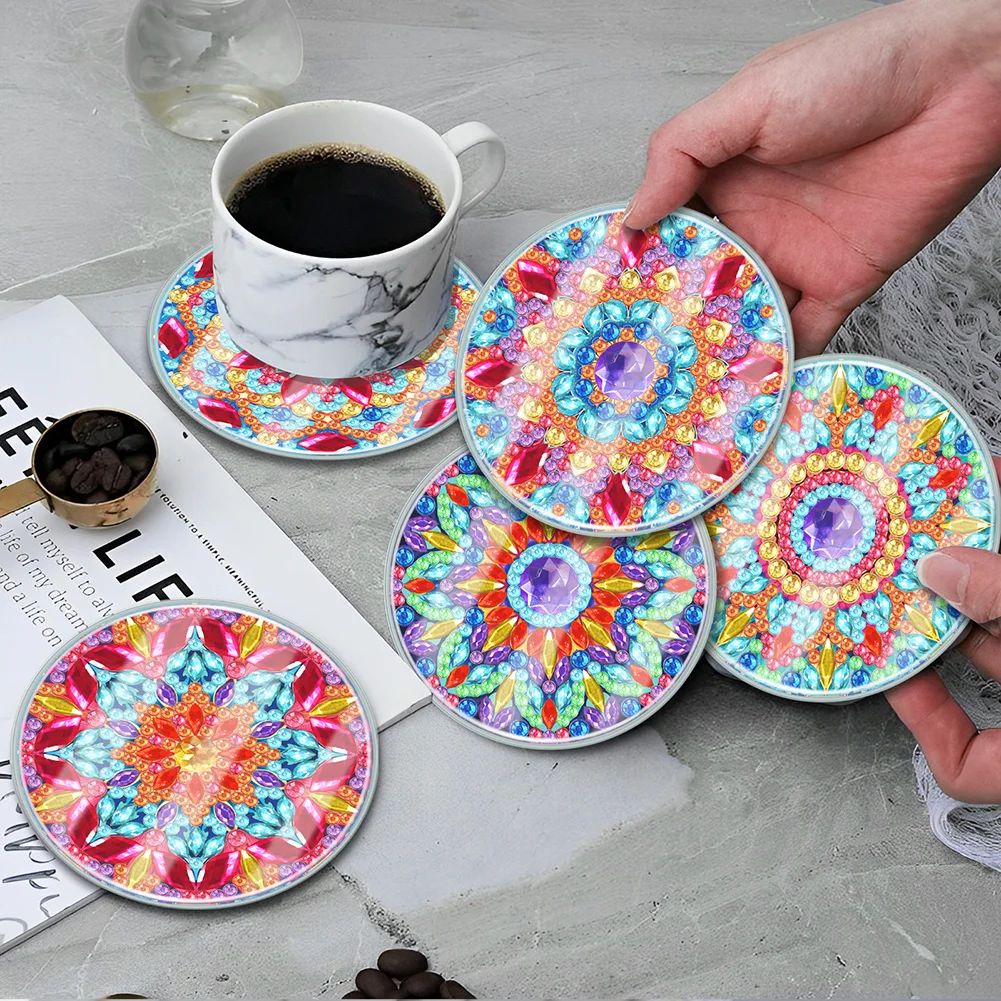 [Upgrade - Waterproof Coaster]6pcs DIY Mandala Coaster Set Holiday Christmas for Adults and Beginners(With Covers)