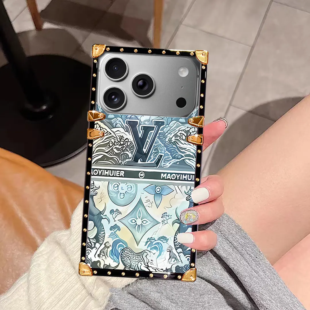 LV Artistic Blue Monogram Trunk Case with Metal Corners for iPhone & Samsung Galaxy