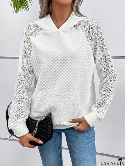 Lace Openwork Kangaroo Pocket Hoodie