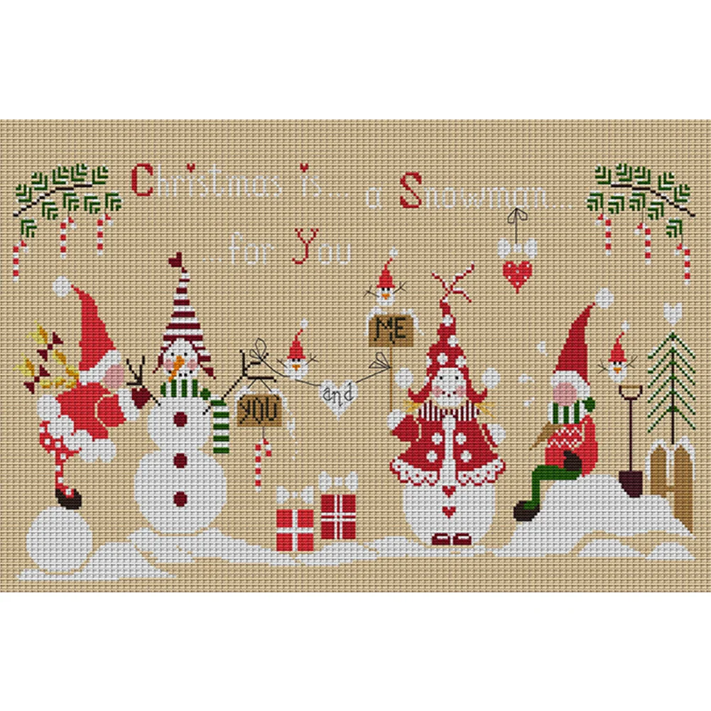 DIY Stamped Cross Stitch 14CT Full Embroidery 57*36cm - Christmas Snowman