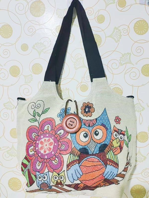 Women’s Large Canvas Elephant Ethnic Style Square Zipper Shoulder Bag