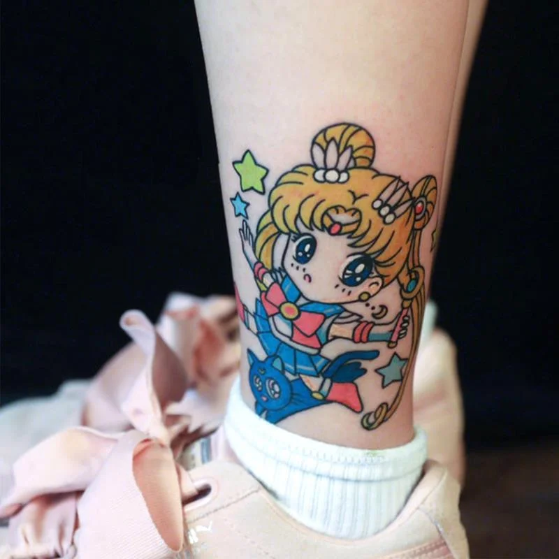 Japanese Dark Comics Evil Kawakami Tomie Double-sided Girl Waterproof Temporary Fake Tattoo Sticker Sleeve Anime Tattoo