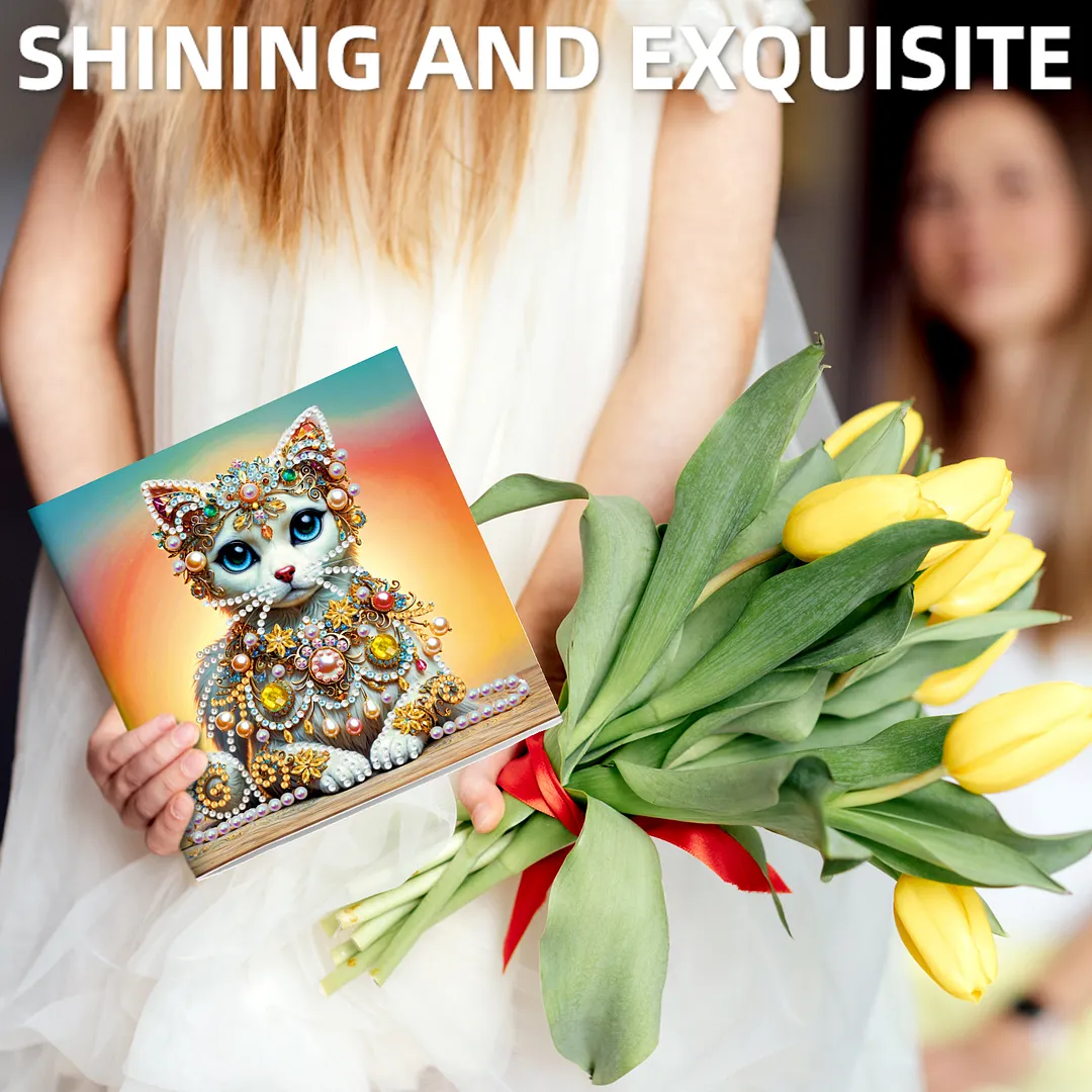 6pcs Gemstone Animals DIY Diamond Painting Greeting Card Kits with Envelopes Diamond Art Greeting Cards Diamond Art Cards Kits for Adults DIY Crafts Family Friend Gifts