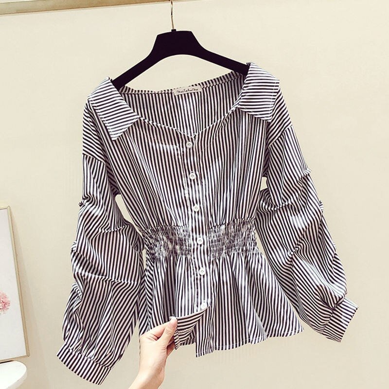 Elegant Off shoulder Top Long sleeve Tunic Blouses Women Button Up White Shirt Turn down Collar Casual