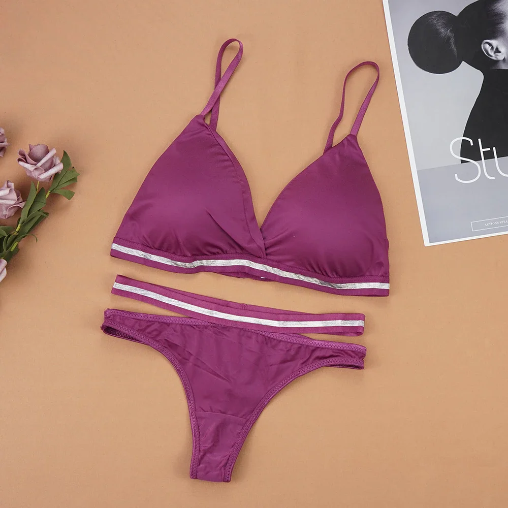 Billionm Women's Lingerie Bra Thong Sets Woman Bralette Active Bras Seamless Wire Free Ice Silk Bras Panties Underwear Set For Woman