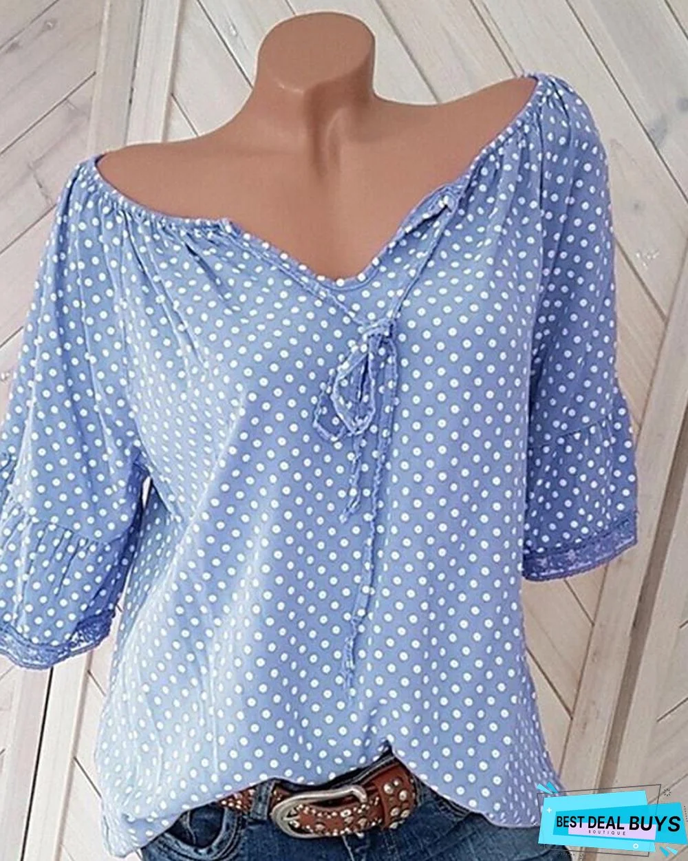 Women's Plus Size Blouse Shirt Polka Dot Print V Neck Tops Streetwear Basic Top Black Blue Red-832