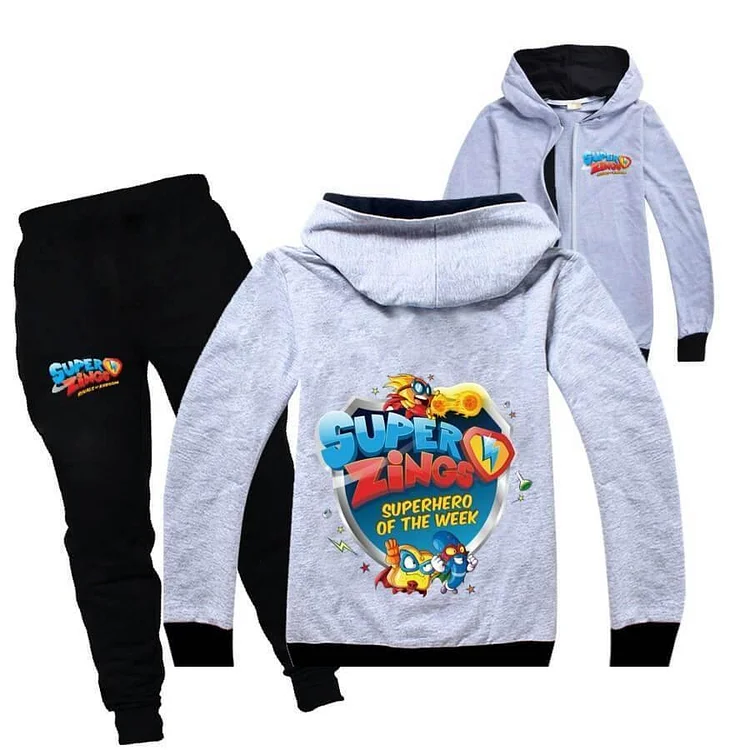 Mayoulove Superzings Superhero Print Girls Boys Zip Up Hoodie And Sweatpants Set-Mayoulove