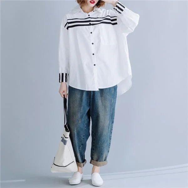 omychic cotton autumn vintage korean style plus size Casual loose shirt women blouse 2020 clothes ladies tops streetwear