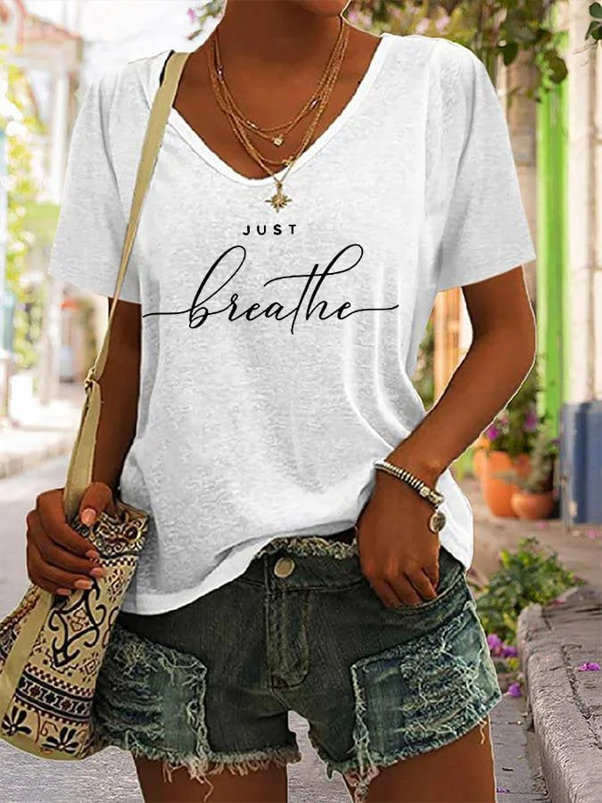 Women's Just Breathe Faith Graphic V-Neck Tee socialshop