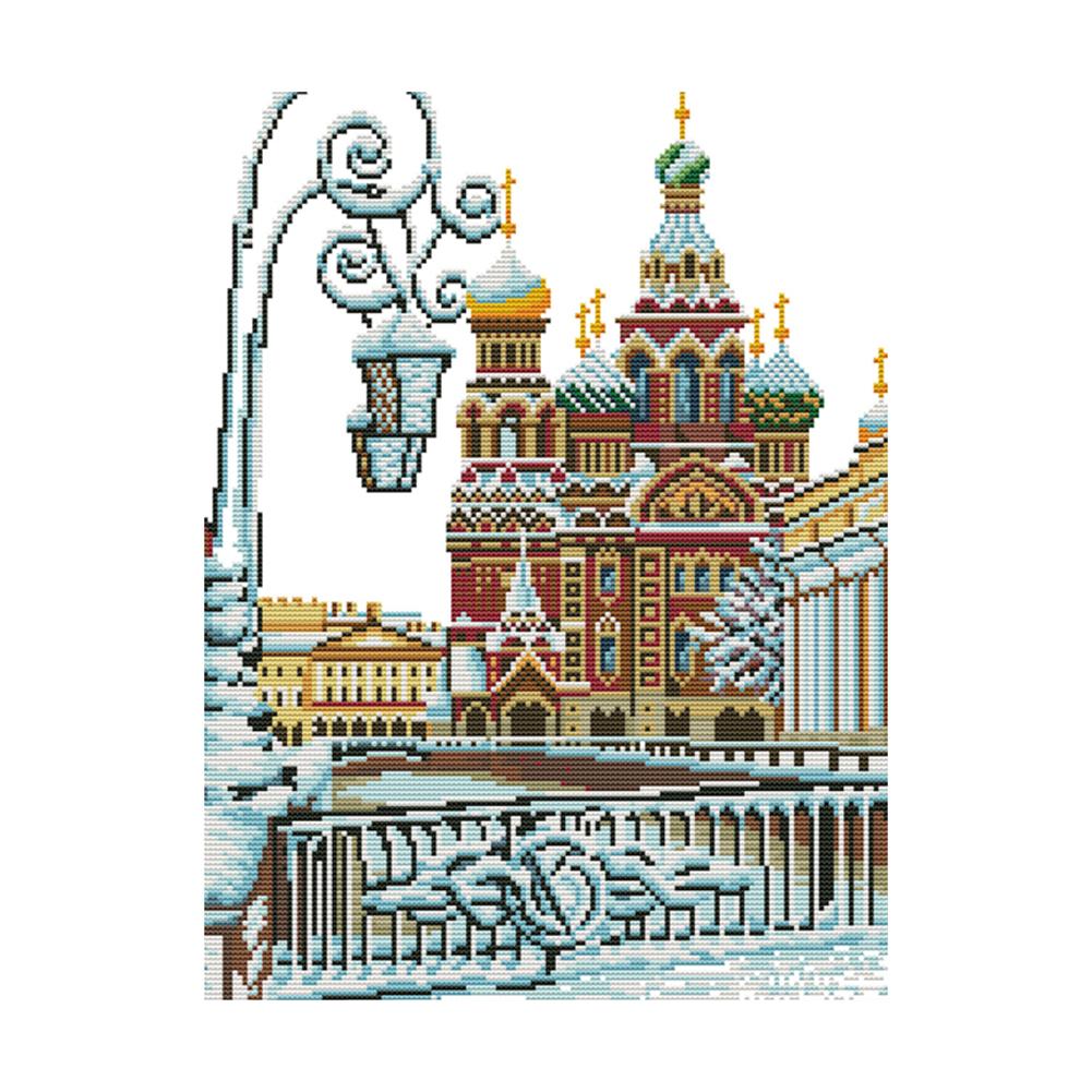 

Fountain - 14CT Stamped Cross Stitch - 34*43cm, 501 Original