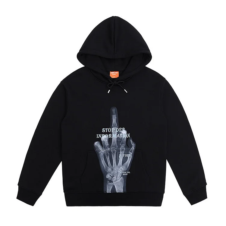 Skull Hoodie Autumn and Winter Skull Finger Print Hooded Hoodie Men's Fleece-Lined