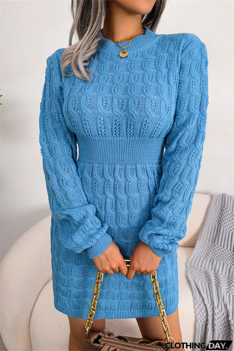 Fashion Casual O Neck Long Sleeve Dresses(3 Colors)