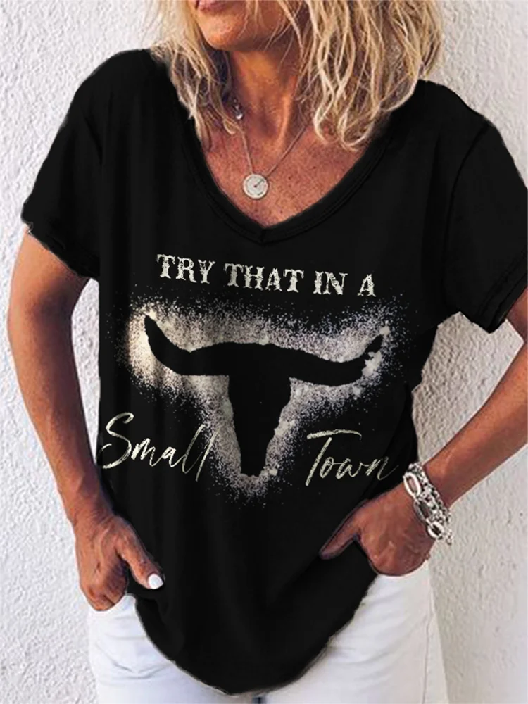 Try That in A Small Town Bull Skull Vintage Bleached T Shirt