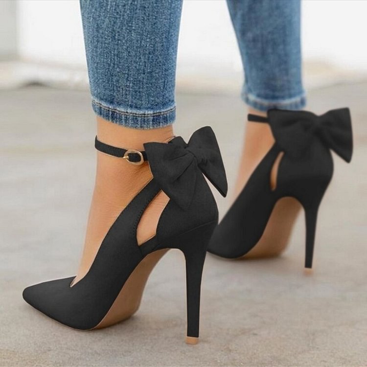 Womens High Heels Bow Tie Stiletto Ankle Strap Wedding Dress Pumps Shoes Black Heels