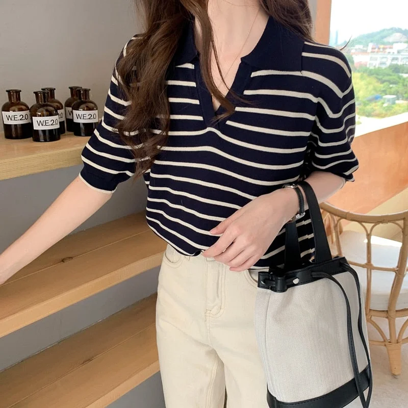 Stripes 2021 New Summer T Shirt Women Elasticity Oversized T-Shirt Woman Clothes Female Tops Short sleeve Women's tube top knit