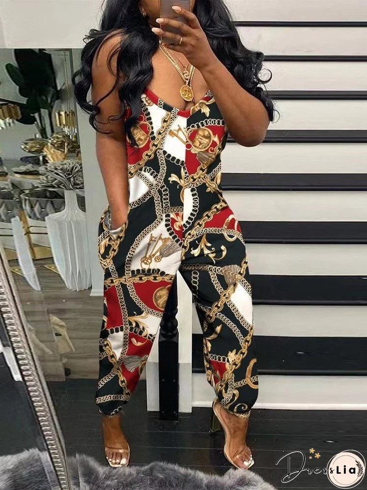 Jumpsuits Printed Sling Pocket Casual Jumpsuit for Women