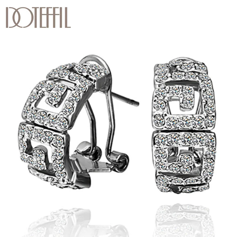 DOTEFFIL 925 Sterling Silver/18K Gold AAA Zircon Four Squares Charm Earrings Women Jewelry 