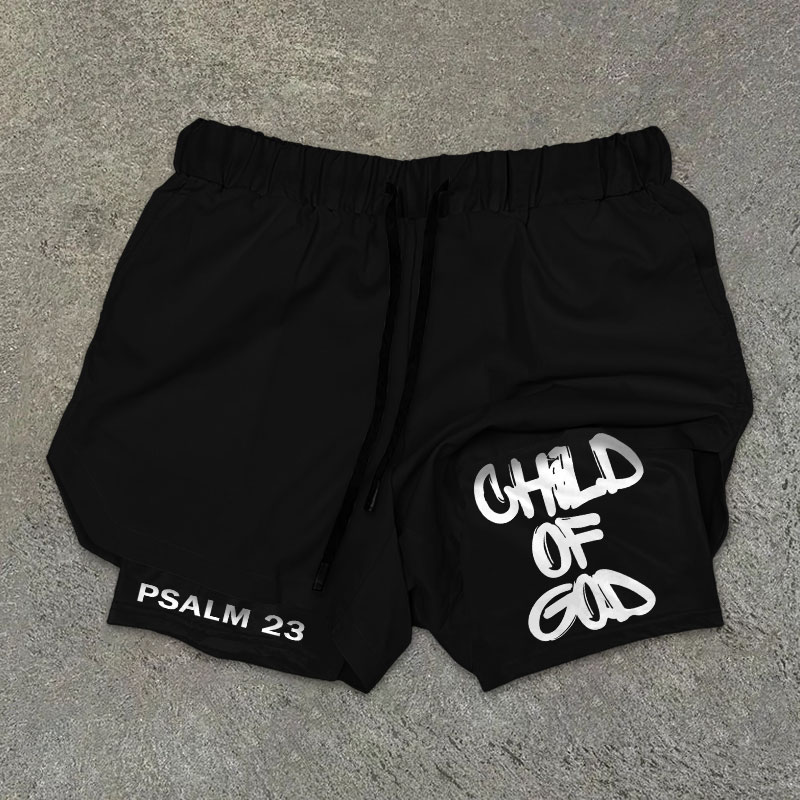Sopula Vintage Child Of God Print Performance Double Layer Quick Dry Shorts - SOPULA