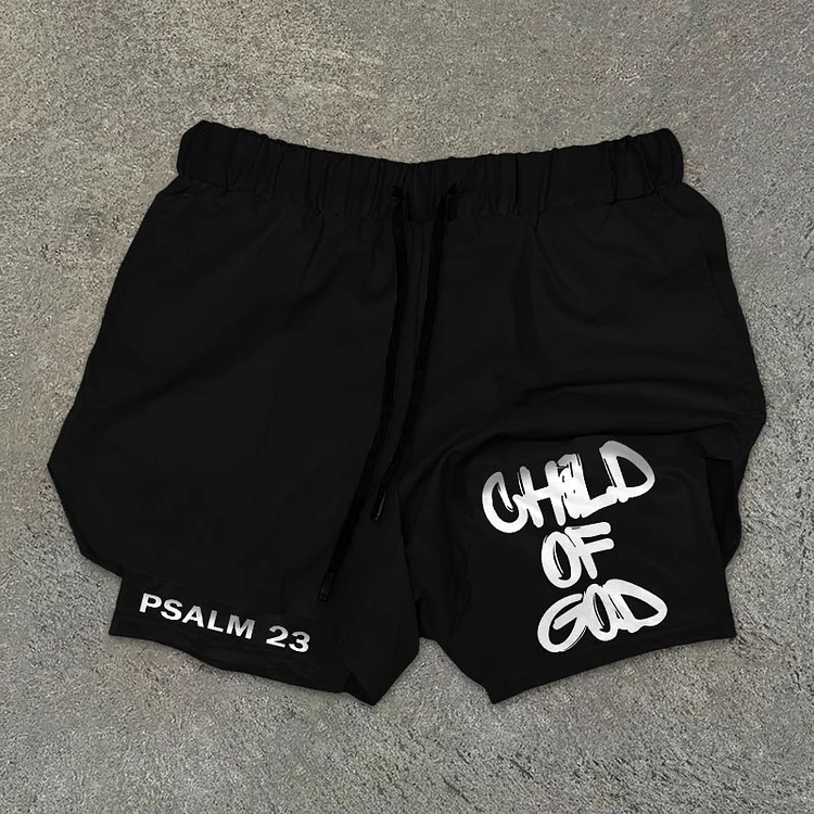 Vintage Child Of God Print Performance Double Layer Quick Dry Shorts SOPULA