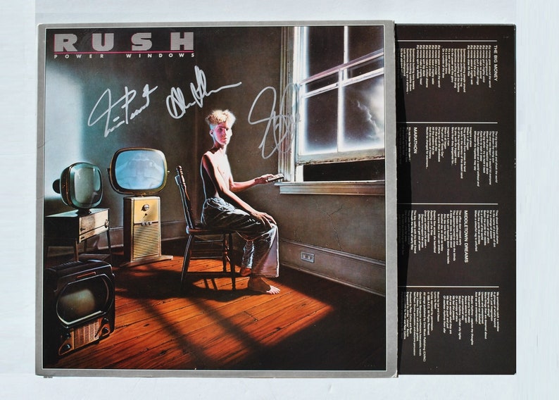 RUSH Power Windows Signed Album x3Getty Lee, Alex Lifeson, Neil Peart wCOA