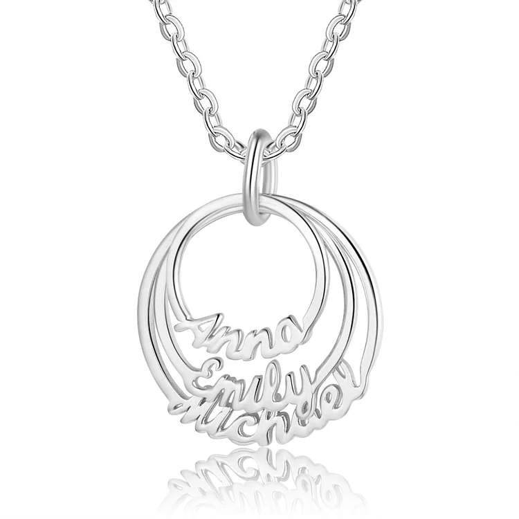 3 Names-Personalized Circle Necklace With 3 Names Pendant Engraved Names Gift For Woman