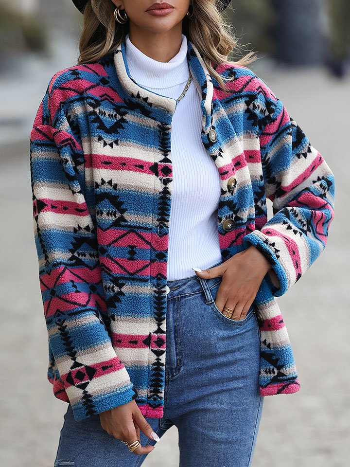 Oversized Single-Breasted Geometric Ornament Jacket