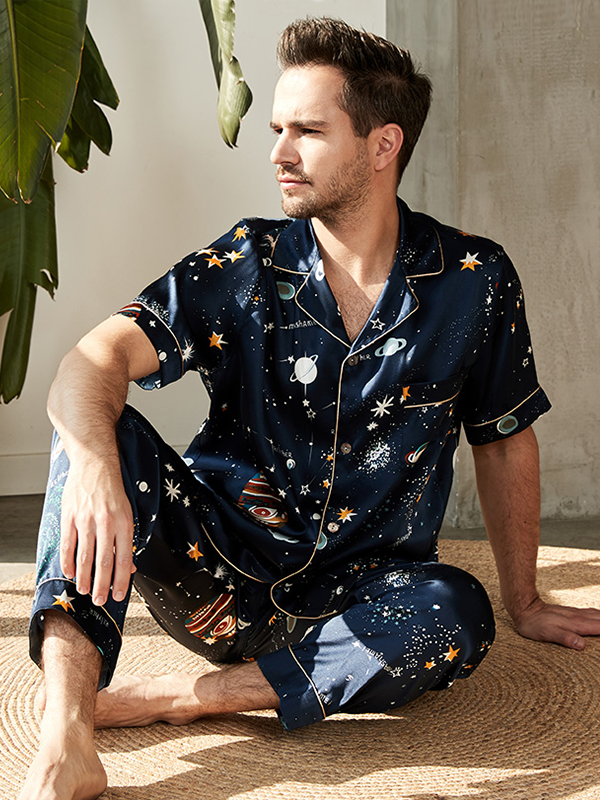 19 Momme Designer Short Sleeve Silk Pajamas For Men