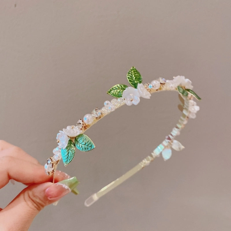 Minimalist Flower Alloy Inlay Pearl Hair Band