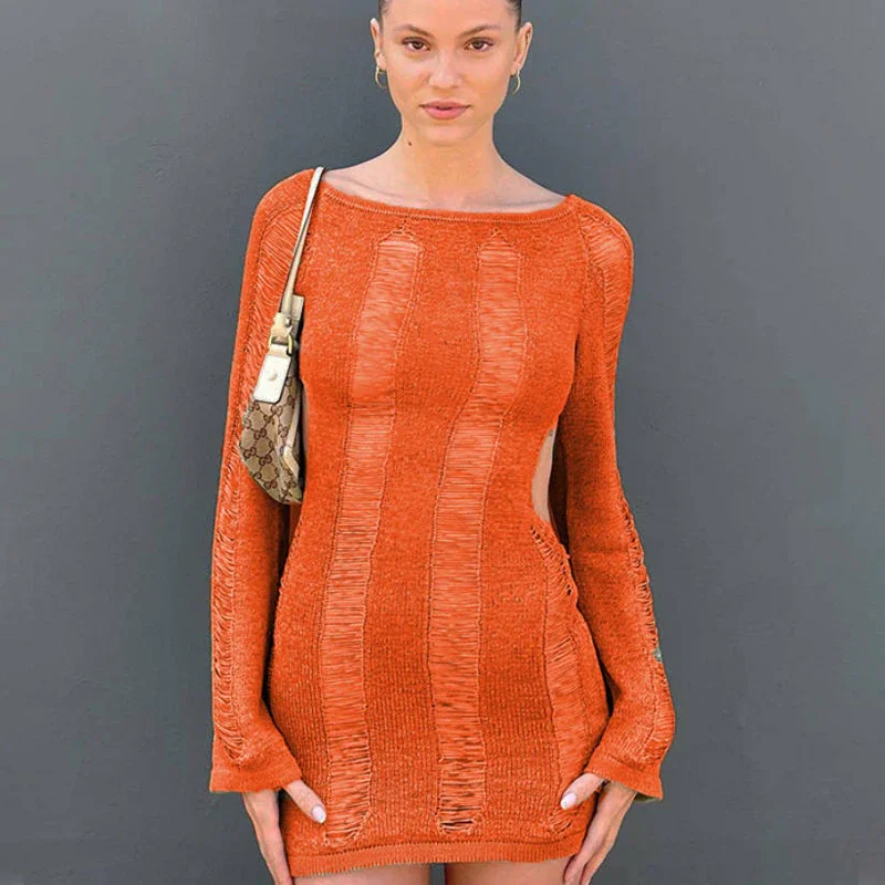 Churchf Cut Out Long Sleeve Dress Women Y2K Mini Backless Bodycon Female Dresses 2022 Summer Sexy Party Club Ladies Vestidos-Outfit Ideas