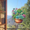 (US Only)Acrylic 2D Flat DIY Cactus Pot Diamond Art Pendant Wall Door Decoration