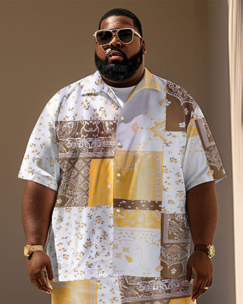 Men's Plus Size Casual Holiday Paisley Print Short Sleeve Shirt Shorts Suit