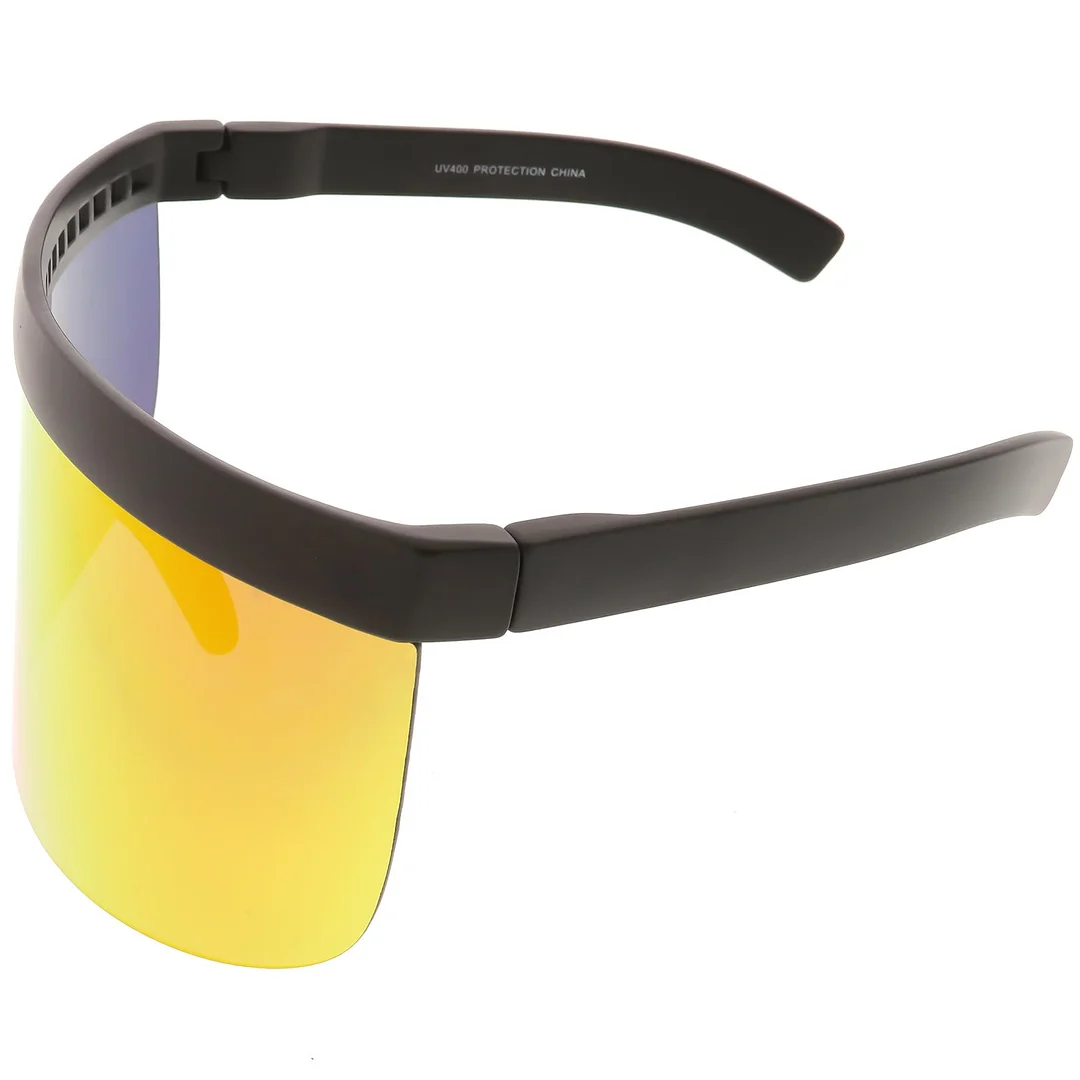 Futuristic Oversize Shield Visor glasses Flat Top Mirrored Mono Lens 172mm