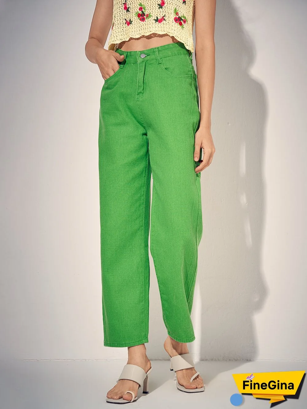 Women Solid Pocket Casual Straight Leg Denim Jeans