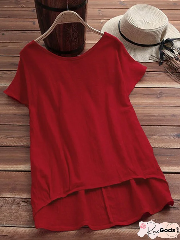 Solid Round Neck Cotton Casual Top