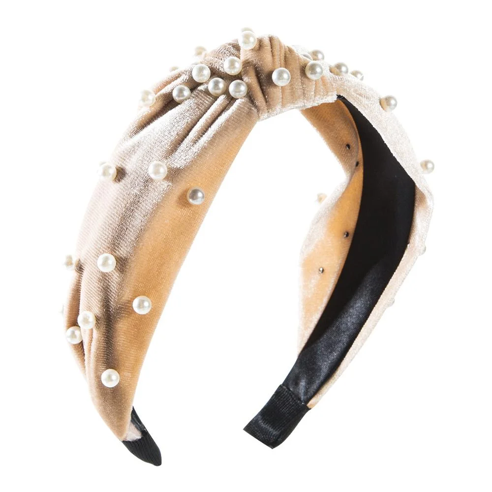 Dvacaman Korean Fashion Inlaid Pearl Velvet Bow Headbands Wide-brimmed Hairbands Women Fashion Mesh Headdress Female Head Buckle