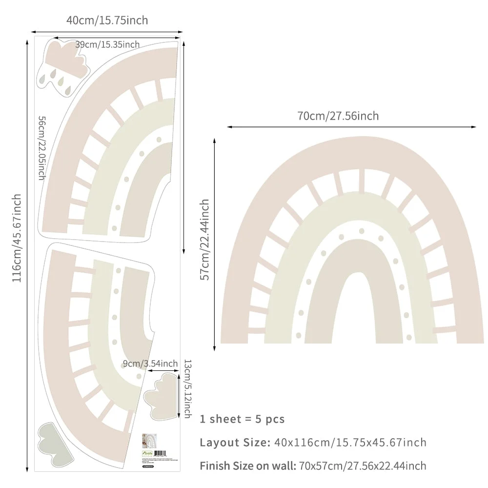 Big Rainbow Watercolour Home Decor Wall Sticker Self-Adhesive for Children's Room Living Room Nursery Decals Nordic Kid Stickers