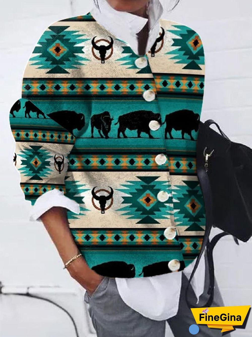 Women's Retro Western Print Plush Cardigan