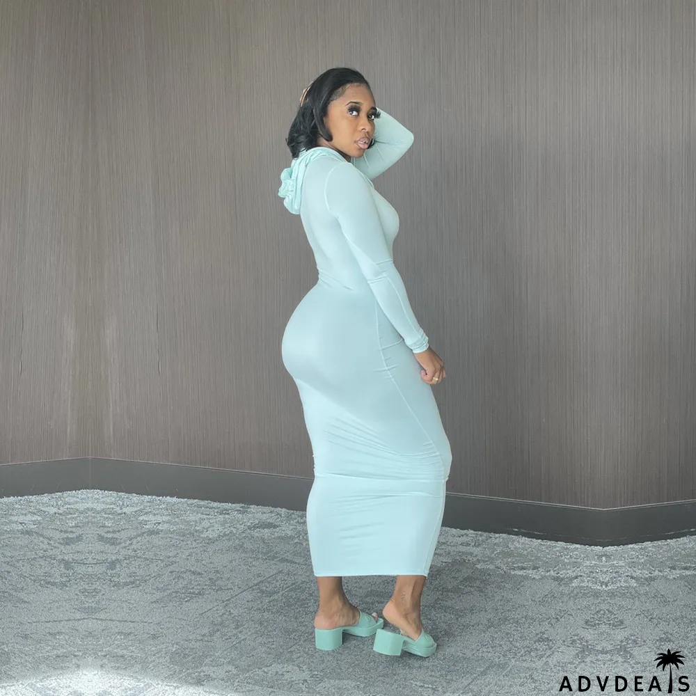 Pure Color High Stretch Warm Hooded Dress