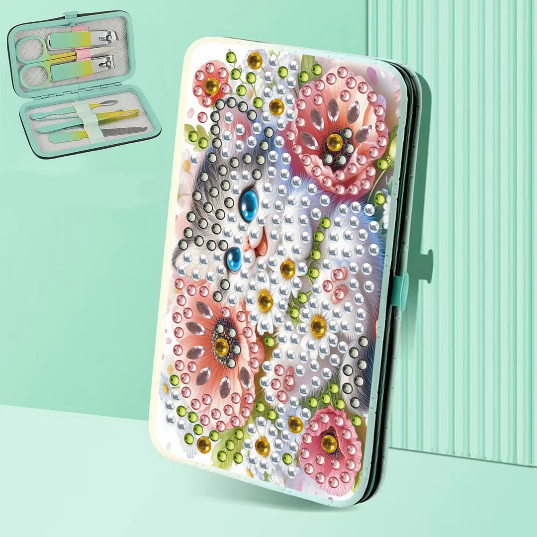 Cat Flower Diamond Painting Nail Art Bag Set Includes 7 Professional Tools