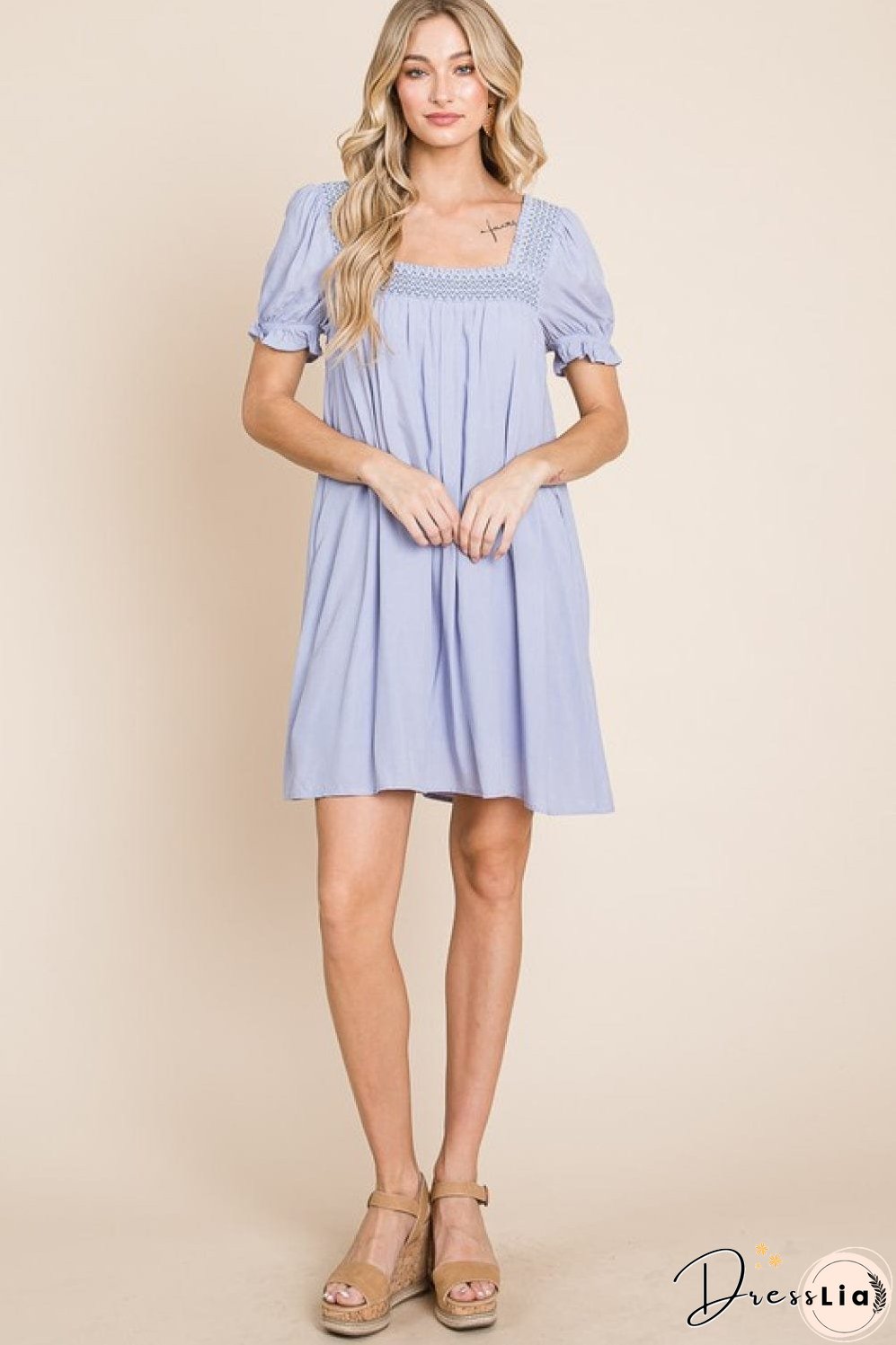 HEYSON Full Size Scenic Overlook Puff Sleeve Embroidered Mini Dress