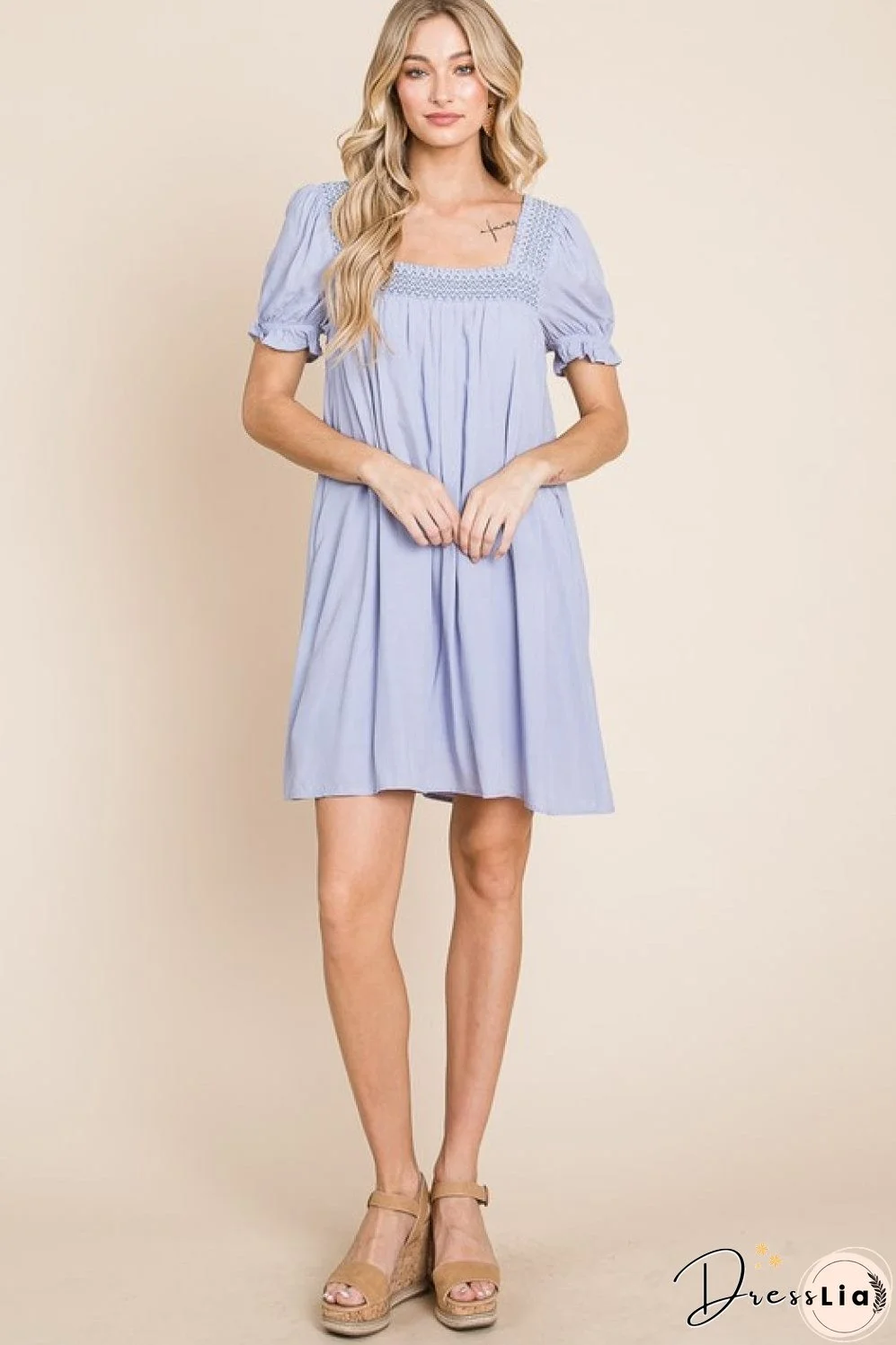 HEYSON Full Size Scenic Overlook Puff Sleeve Embroidered Mini Dress