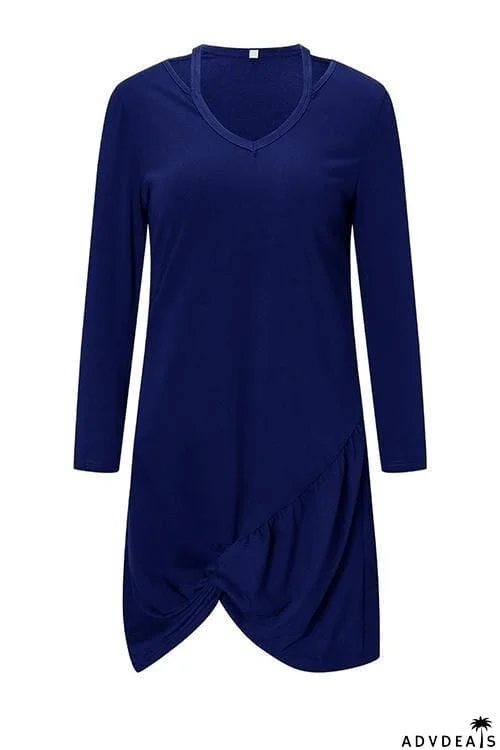 Knot V Neck Long Sleeve Mini Dress