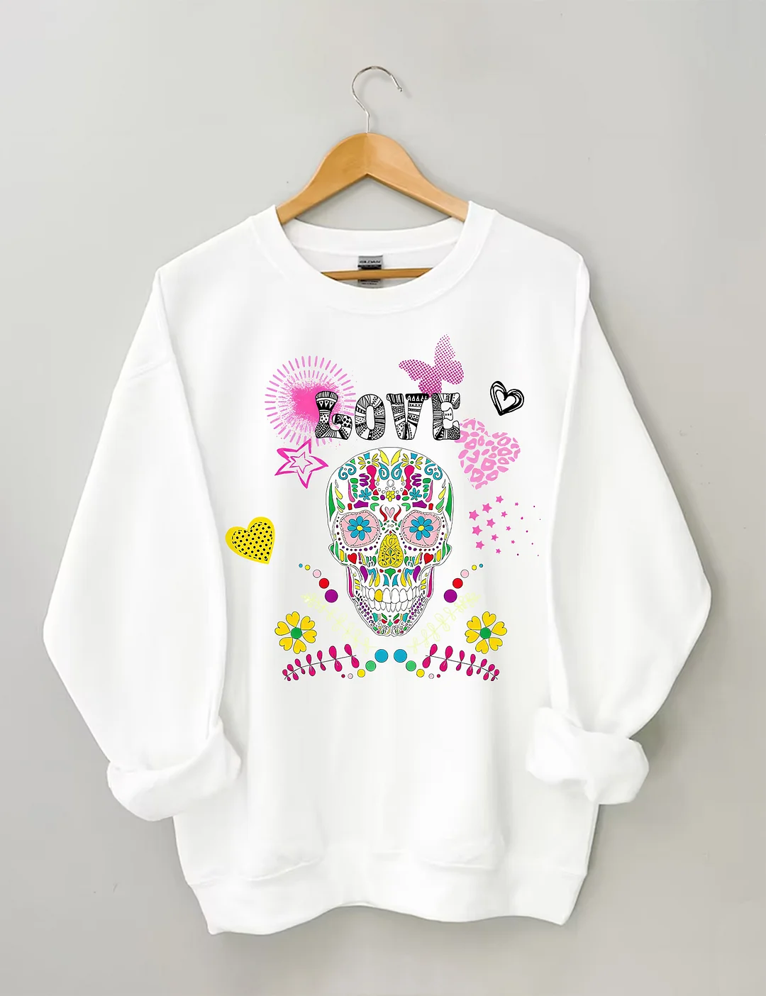 Colorful Sugar Skull & Love Graphic Sweatshirt